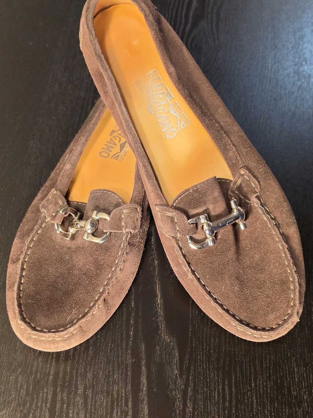 Salvatore Ferragamo Brown Suede Bit Loafers